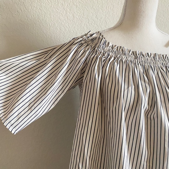 Francesca Blue Rain pinstripe off shoulder shirt - Picture 8 of 9